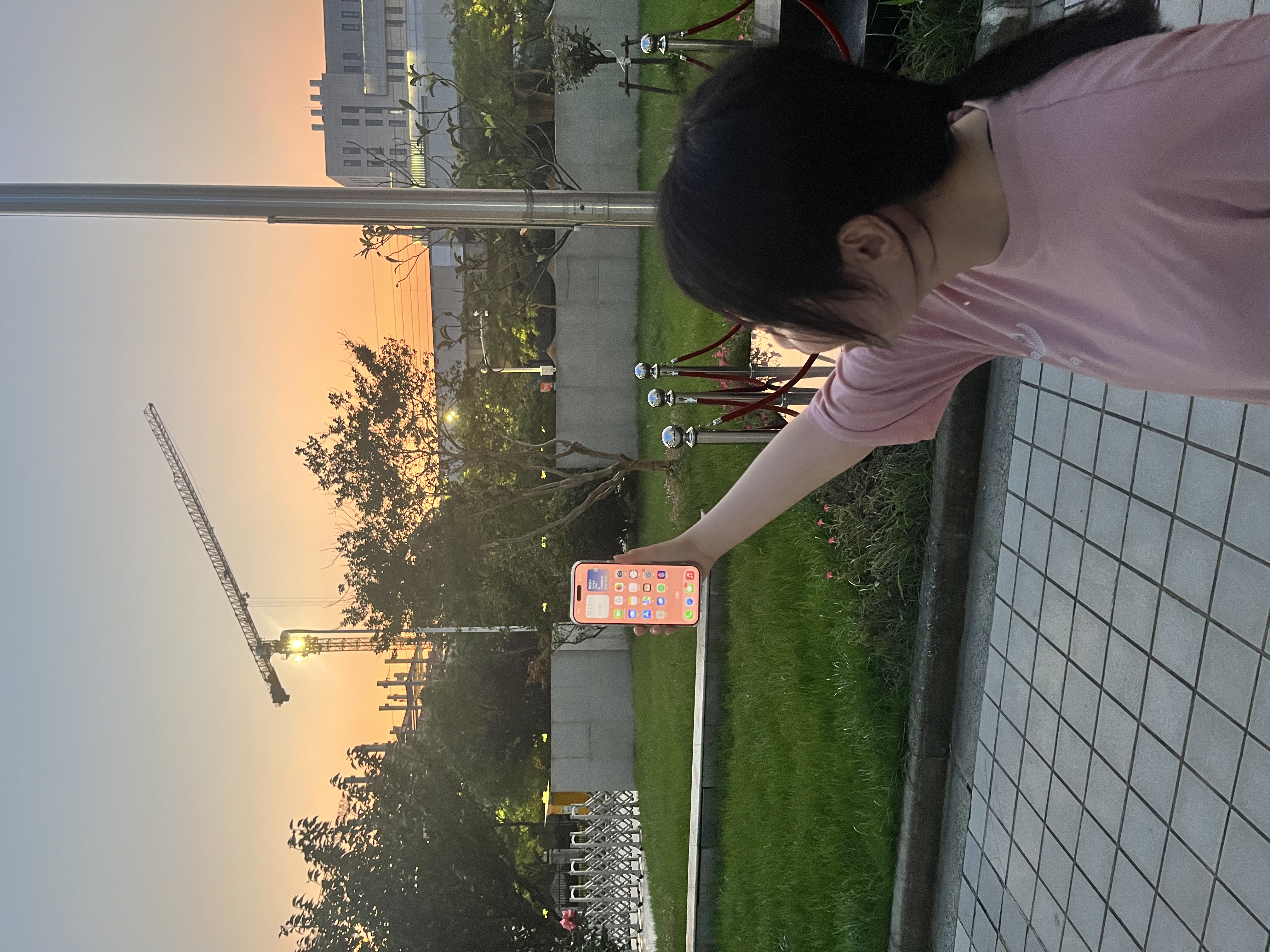 晚霞就是手机屏幕的粉色，胖达和晚霞撞色